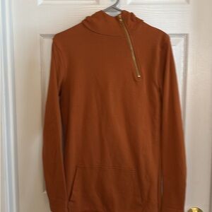 Lily & Lottie Burnt Orange Hoodie with Gold Zipper Front Pockets Finger-Hole LS
